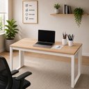 Ver imagem 1 de Escrivaninha Industrial F5 Office 1,35m sem Gavetas MDP 135cm Macadâmia com Branco