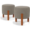 Ver imagem 1 de Kit Puff Redondo Luxo Decorativo Charme com Pés de Madeira Linho Cinza