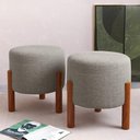 Ver imagem 2 de Kit Puff Redondo Luxo Decorativo Charme com Pés de Madeira Linho Cinza