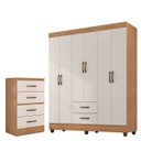 Ver imagem 1 de Kit Guarda-roupa Casal 6 Portas com Cômoda 4 Gavetas Lisa Nature/off White