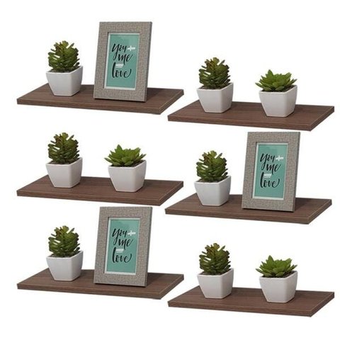 Kit 6 Prateleiras 30 x 15cm Nogal Suporte Invisível