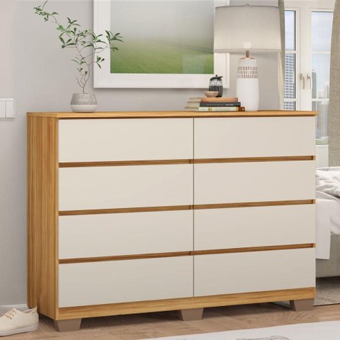 Cômoda Demóbile Sintra 8 Gavetas 136cm - Cinamon Touch/Off White