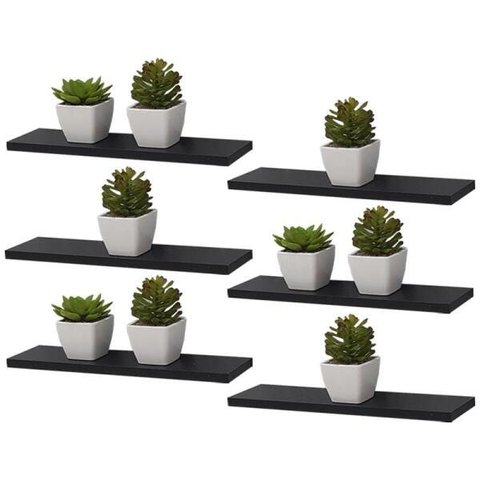 Kit 6 Prateleiras 30 x 15cm Preta Suporte Invisível