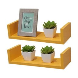 Kit 2 Prateleiras U 40 x 10cm Amarela Suporte Invisível - 2