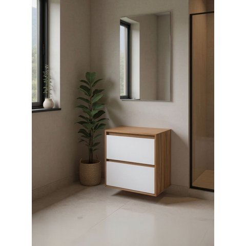 Gabinete para Banheiro com Espelheira 60cm MDF Freijo com Branco Dubai - On Móveis