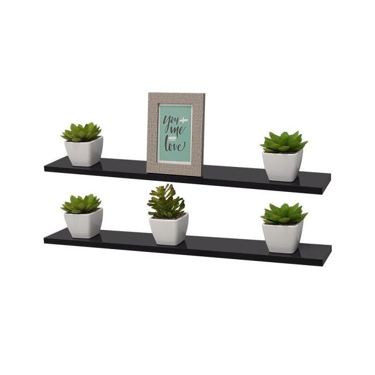 Kit 2 Prateleiras 60 x 15cm Preta Suporte Invisível