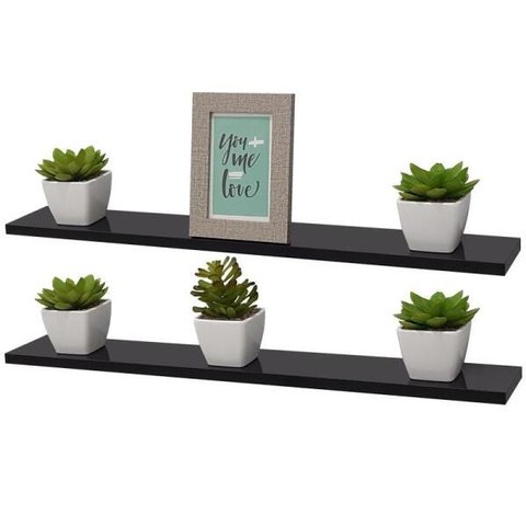 Kit 2 Prateleiras 60 x 15cm Preta Suporte Invisível