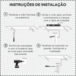 Prateleira 60 x 30cm Preta Com Mão Francesa - 6