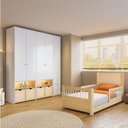 Ver imagem 1 de Quarto Completo Montessoriano, Cama Solteiro Evolutiva e Guarda-Roupa Modulado com LED Wave Casatema MadeiraOriginals Branco/Marrom
