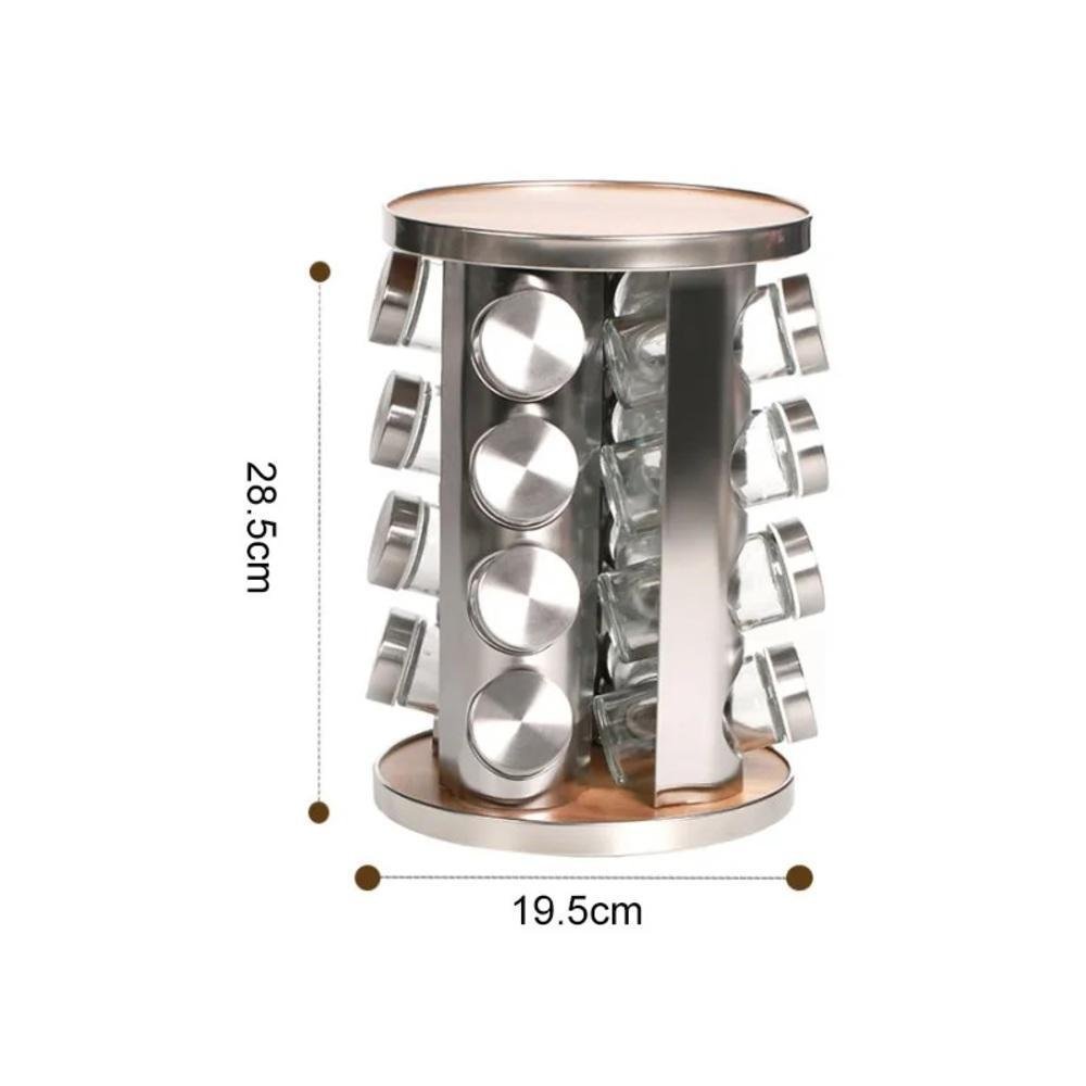 PORTA CONDIMENTO TEMPERO SUPORTE GIRATORIO INOX MADEIRA CONJUNTO 17 PEÇAS PREMIUM PRATA - 4