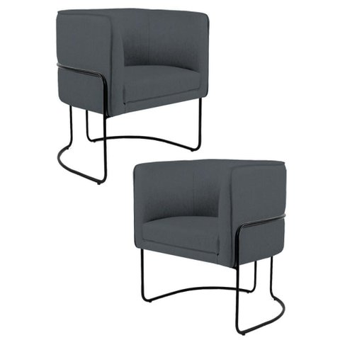 Kit 2 Poltronas Base Aço Betina C-03 Corano Cinza