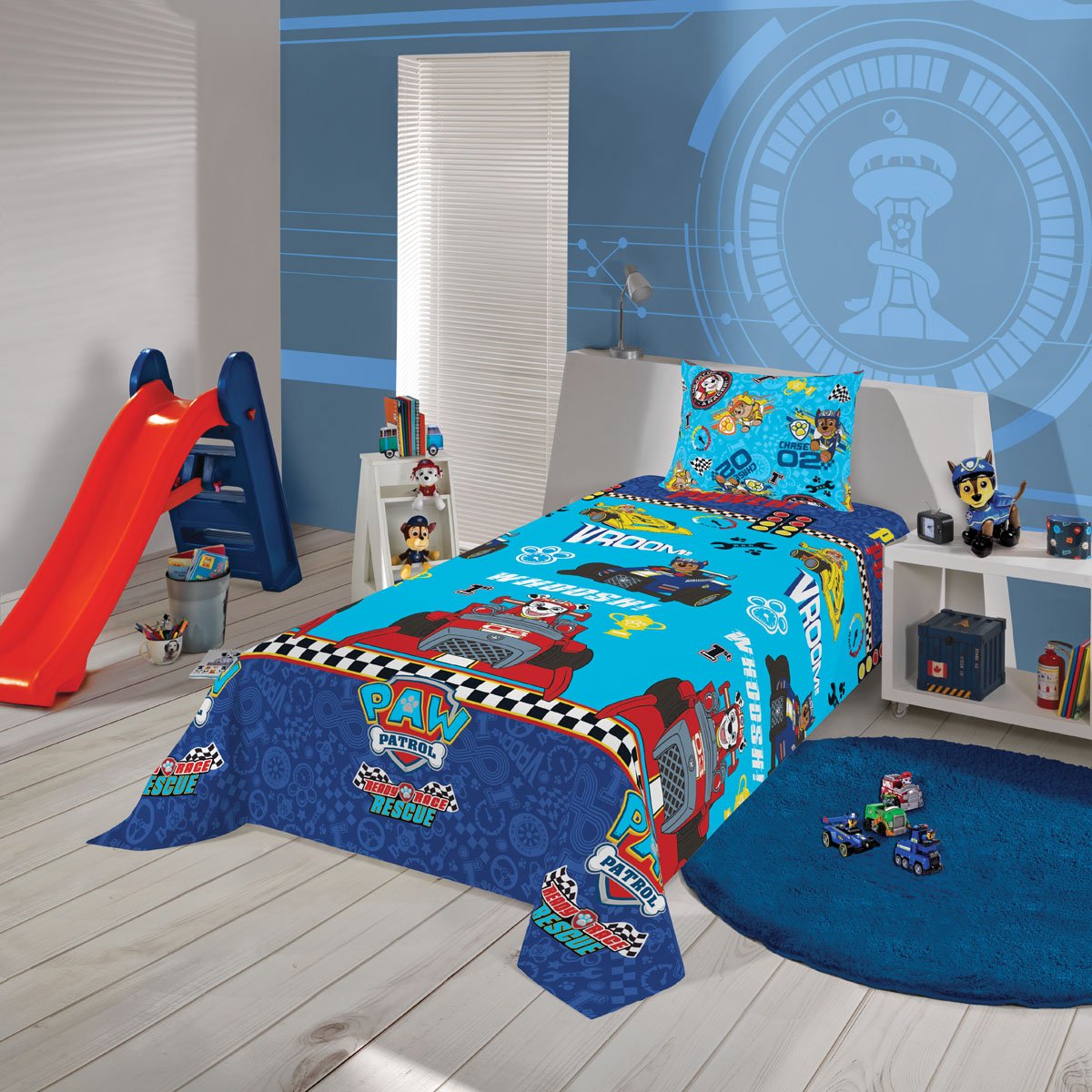 Jogo De Quarto Carro Azul Infantil Stock Car Bebe Solteiro Menino