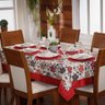 Toalha de Mesa Avulsa Jade Floral Vermelho para 6 Lugares - Tecido Jacquard - 1