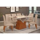 Ver imagem 1 de Conjunto: Mesa de Cozinha Argo c/ Tampo Madeirado c/ Vidro Curvo 136x90cm e 6 Cadeiras Yasmim Freijo