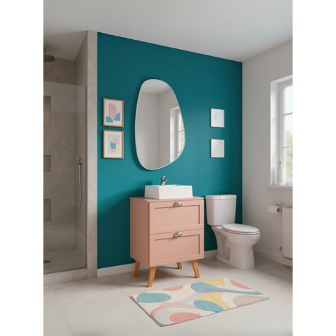 Gabinete para Banheiro com Tampo Cuba e Espelheira Organica 60cm Retro Mdf Rosa Milano - On Móveis