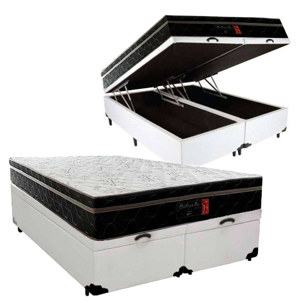 Cama Box Baú Queen Colchão Orthopedic D33 Comfort Prime + Box Baú Sintético Branco MadeiraMadeira