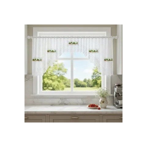 Cortina Bando Renda Cascata Siena Cozinha Estampa 3,15x0,95:Morango