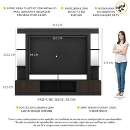 Rack com Painel e Suporte TV 65 Polegadas Prateleiras com Espelho Oslo Multimóveis Preto/Tenerife - 3