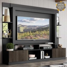 Rack com Painel e Suporte TV 65 Polegadas Prateleiras com Espelho Oslo Multimóveis Preto/Tenerife - 1