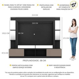 Rack com Painel e Suporte para TV até 65 Polegadas Prateleiras com Espelho Oslo Multimóveis Preto/La - 3 Rack com Painel e Suporte para TV até 65 Polegadas Prateleiras com Espelho Oslo Multimóveis Preto/La - 3