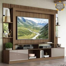 Rack com Painel e Suporte TV 65 Polegadas Prateleiras com Espelho Oslo Multimóveis Madeirado/Lacca F - 1