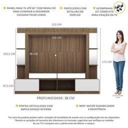 Rack com Painel e Suporte para TV até 65 Polegadas Prateleiras com Espelho Oslo Multimóveis Madeirad - 3