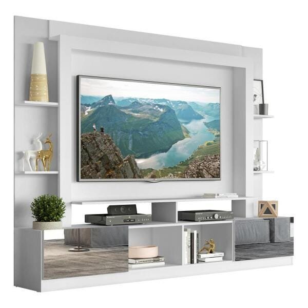 Rack com Painel TV 65 Polegadas Portas com Espelho Oslo Multimóveis Branco - 2