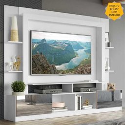Rack com Painel TV 65 Polegadas Portas com Espelho Oslo Multimóveis Branco/Madeirado - 1