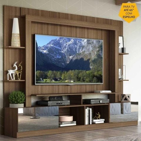 Rack com Painel TV 65 Polegadas Portas com Espelho Oslo Multimóveis Madeirado