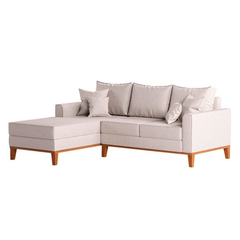 Sofá 3 Lugares Beny com Chaise Esquerdo Linho Cru