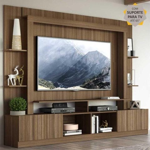 Rack Estante com Painel e Suporte para TV até 65 Polegadas e 2 Portas Oslo Multimóveis Madeirado