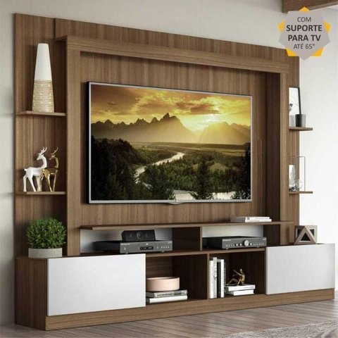 Rack Estante com Painel e Suporte para TV até 65 Polegadas e 2 Portas Oslo Multimóveis Madeirado/Bra