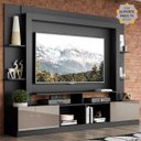 Ver imagem 1 de Rack Estante com Painel e Suporte Tv 65 Polegadas e 2 Portas Oslo Multimóveis Preto/lacca Fumê