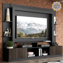 Rack Estante com Painel e Suporte para TV até 65 Polegadas e 2 Portas Oslo Multimóveis Preto/Tenerif - 1 Rack Estante com Painel e Suporte para TV até 65 Polegadas e 2 Portas Oslo Multimóveis Preto/Tenerif - 1