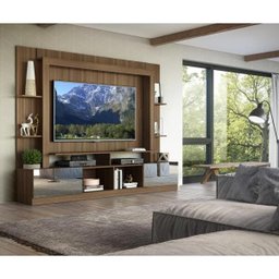 Rack com Painel e Suporte para Tv até 65 Polegadas Portas com Espelho Oslo Multimóveis Madeirado - 7