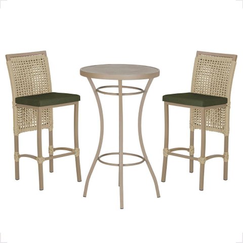 Mesa Bistro e 2 Banquetas Roma Fendi Corda Náutica 13 Trama Original
