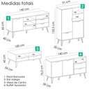 Ver imagem 3 de Conjunto Sala Estar Rack Tv 60 Pol Carvalho Branco Grafite Prata Arly Carvalho Branco