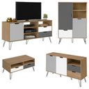 Ver imagem 1 de Conjunto Sala Estar Rack Tv 60 Pol Carvalho Branco Grafite Prata Arly Carvalho Branco