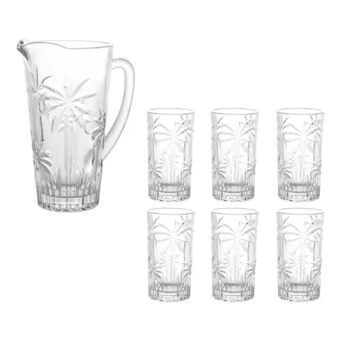 Jogo Jarra 1,2 L E 6 Copos 330ml Palm Tree Wolff 28147 28148 Kit Completo Mesa Posta