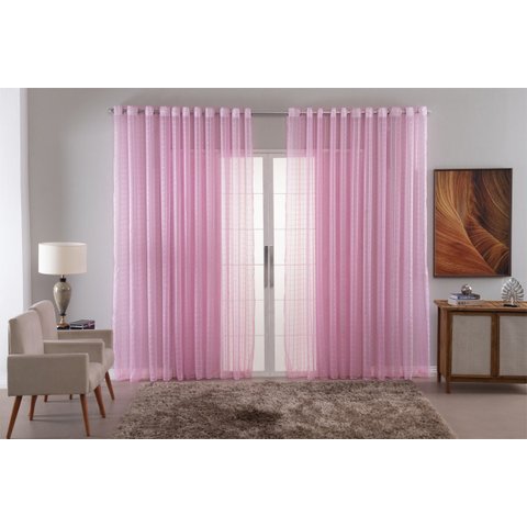 Cortina Voil Xadrez para Sala, Quarto e Cozinha 2,80 X 1,30 Rosa