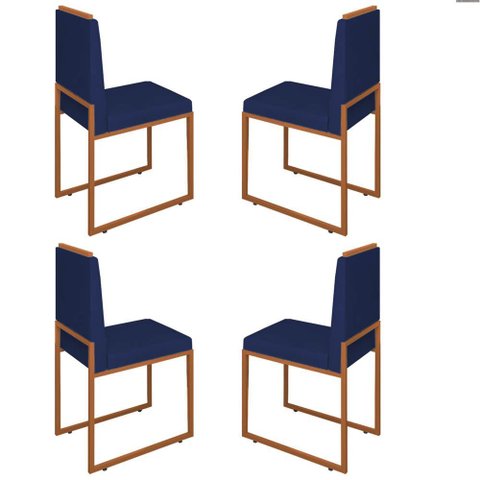 Conjunto Quatro Cadeiras Sala Jantar Barcelona Base Bronze:azul Marinho