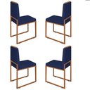 Ver imagem 1 de Conjunto Quatro Cadeiras Sala Jantar Barcelona Base Bronze:azul Marinho
