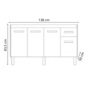 Ver imagem 3 de Balcão Cozinha Armário Gabiente Pia de 140cm Camile com 4 Portas e 1 Gavetas sem Tampo - Savana/Pret