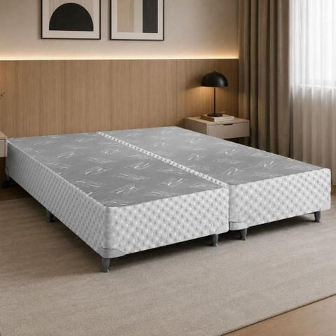 Base para Cama Box King Bipartida CR461E com Pés de Madeira Branco Multimóveis 193cm
