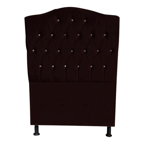 Cabeceira de Cama Box Princesa Solteiro 90 Cm Botão Strass Suede Marrom do Lar Móveis