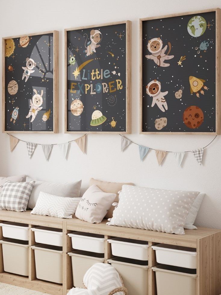 Kit 3 Quadros Decorativos Infantil Astronauta Espaço No2