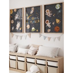 Kit 3 Quadros Decorativos Infantil Astronauta Espaço No2 - 1