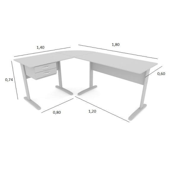 Conjunto em L com 2 Gavetas Cinza - 3