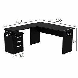 Mesa em L Treviso 1,65 X 1,70 com 3 Gavetas Preto - 2