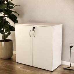 Armário Escritório Balcão Baixo com 2 Portas Slim Branco - 3